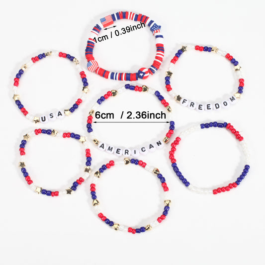 Bracciale con perline in resina geometrica unisex a tema Giorno dell'Indipendenza USA