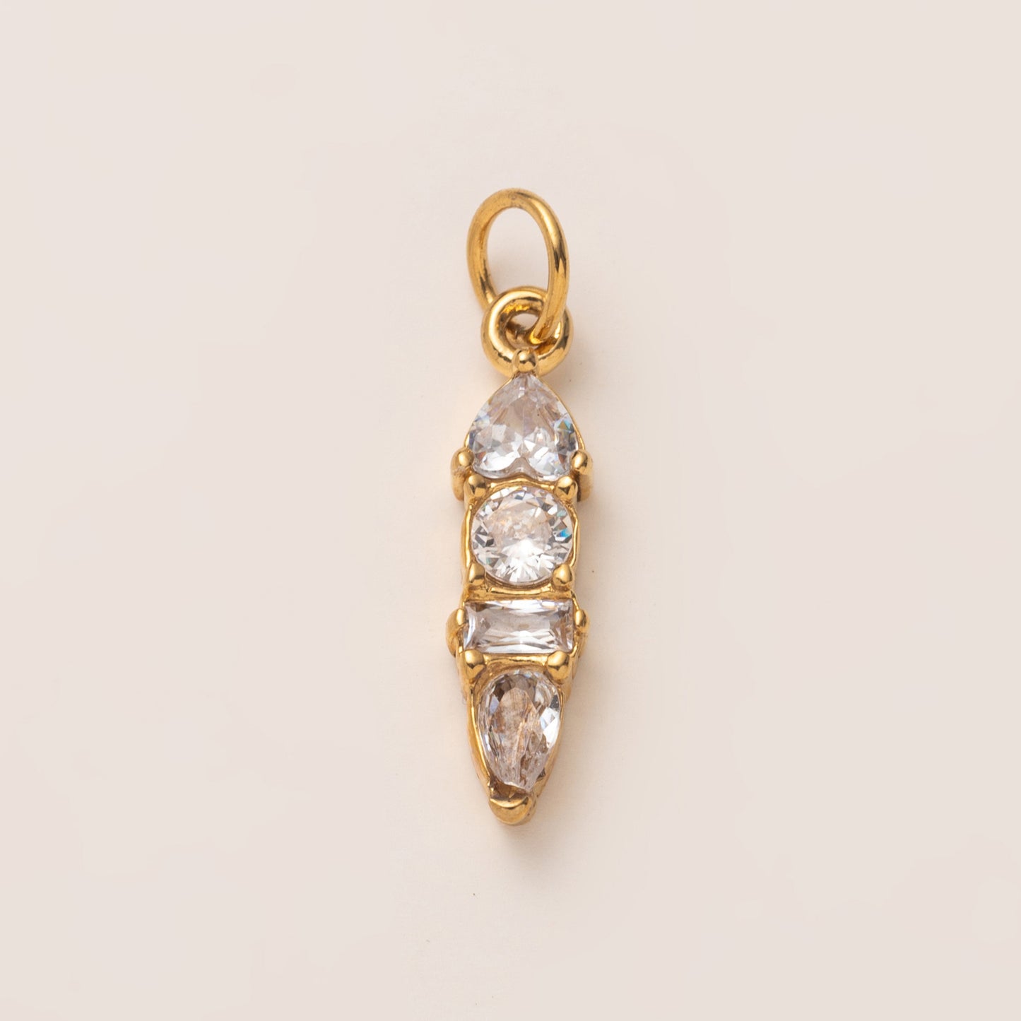 18K Gold Plated PVD Stainless Steel Cubic Zirconia Abstract Charm Bar Necklace with Ball Chain for Unisex