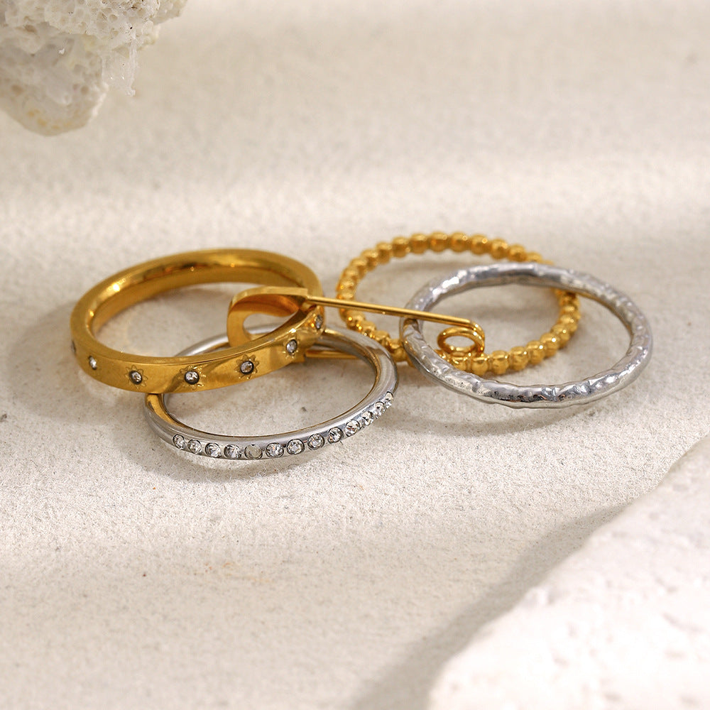 Anello geometrico minimalista in acciaio inossidabile con placcatura in oro 18 carati per impilare, anello di lusso da donna