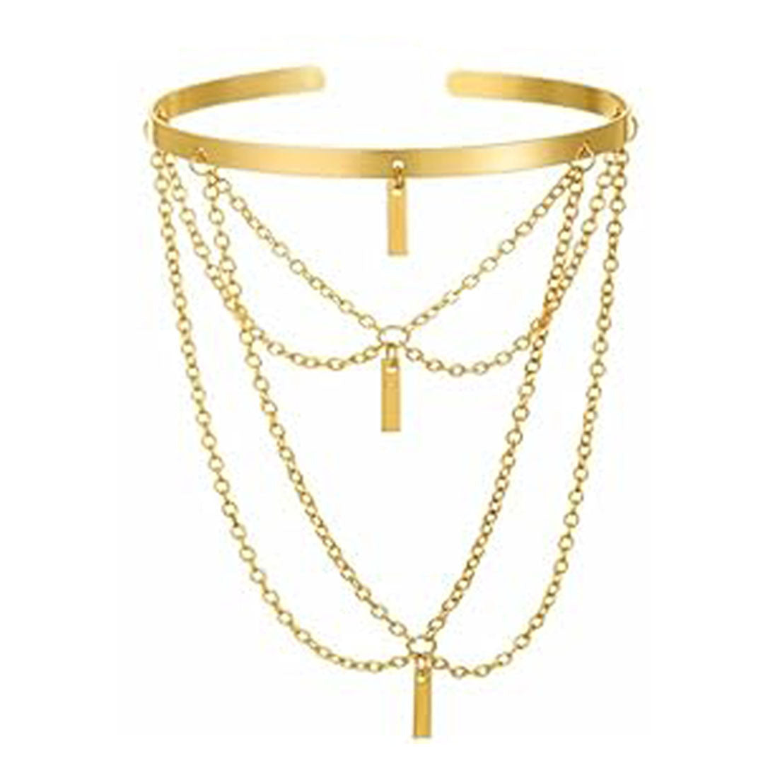 Minimalist Elegant Leaf Design Plated Iron Adjustable Arm Cuff Bracelet with Tassel