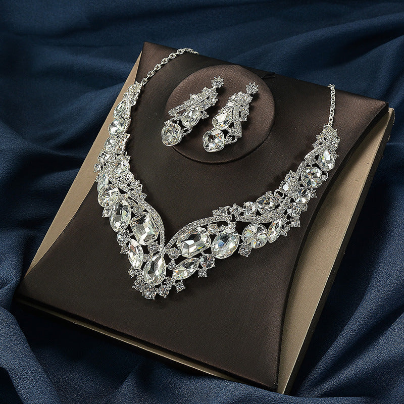 Elegant Floral Alloy Plated Rhinestone Crystal Jewelry Set with Singapore Chain for Women