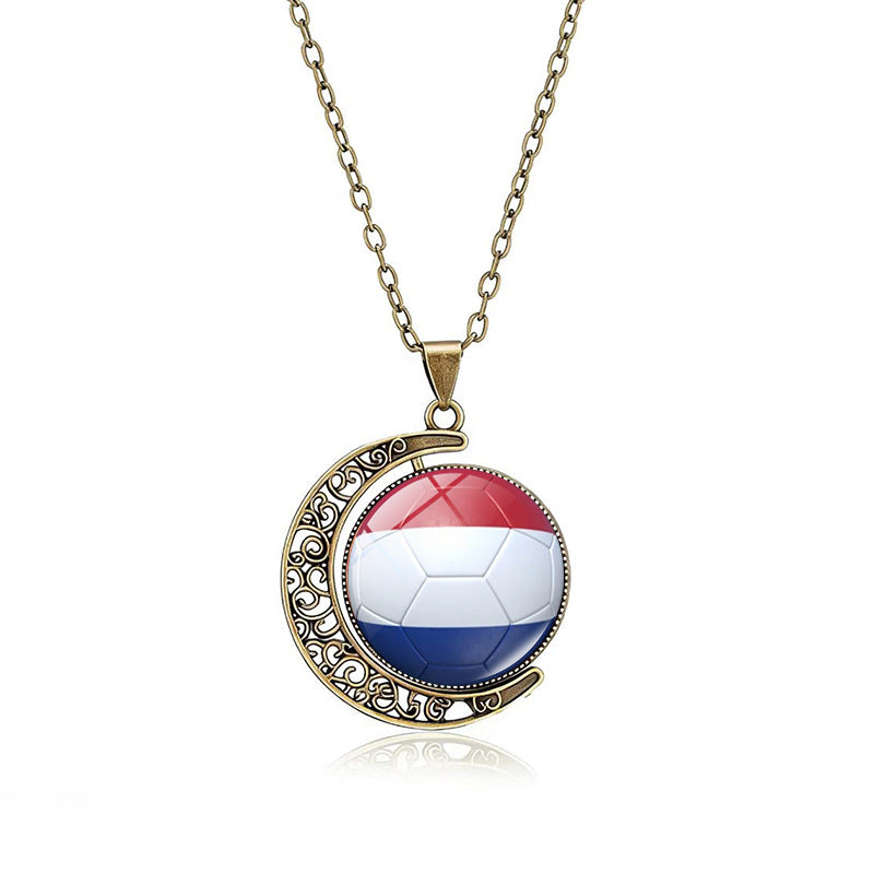 Collana Pendente Luna Placcata in Lega Casual con Ciondolo Rotante Geometrico in Cristallo, Catena a Cavo Unisex