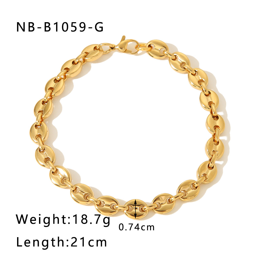 Hip Hop Style Geometric Stainless Steel Pig Nose Bracelet with 18K Vacuum Plated Finish for Women