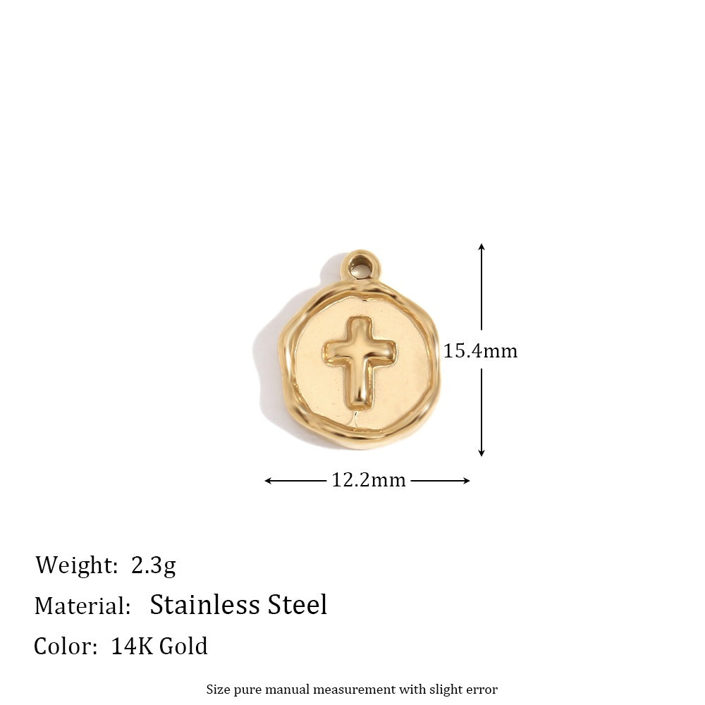 Minimalist Geometric Pendant with 14K Gold Plated Stainless Steel Round Heart Shape and Greek Key Pattern for DIY Jewelry Making