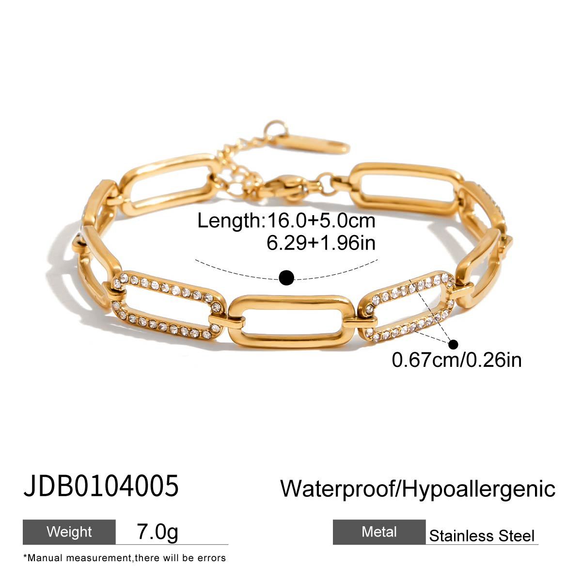 Geometric Stainless Steel Plated Bracelet with Cubic Zirconia for Women