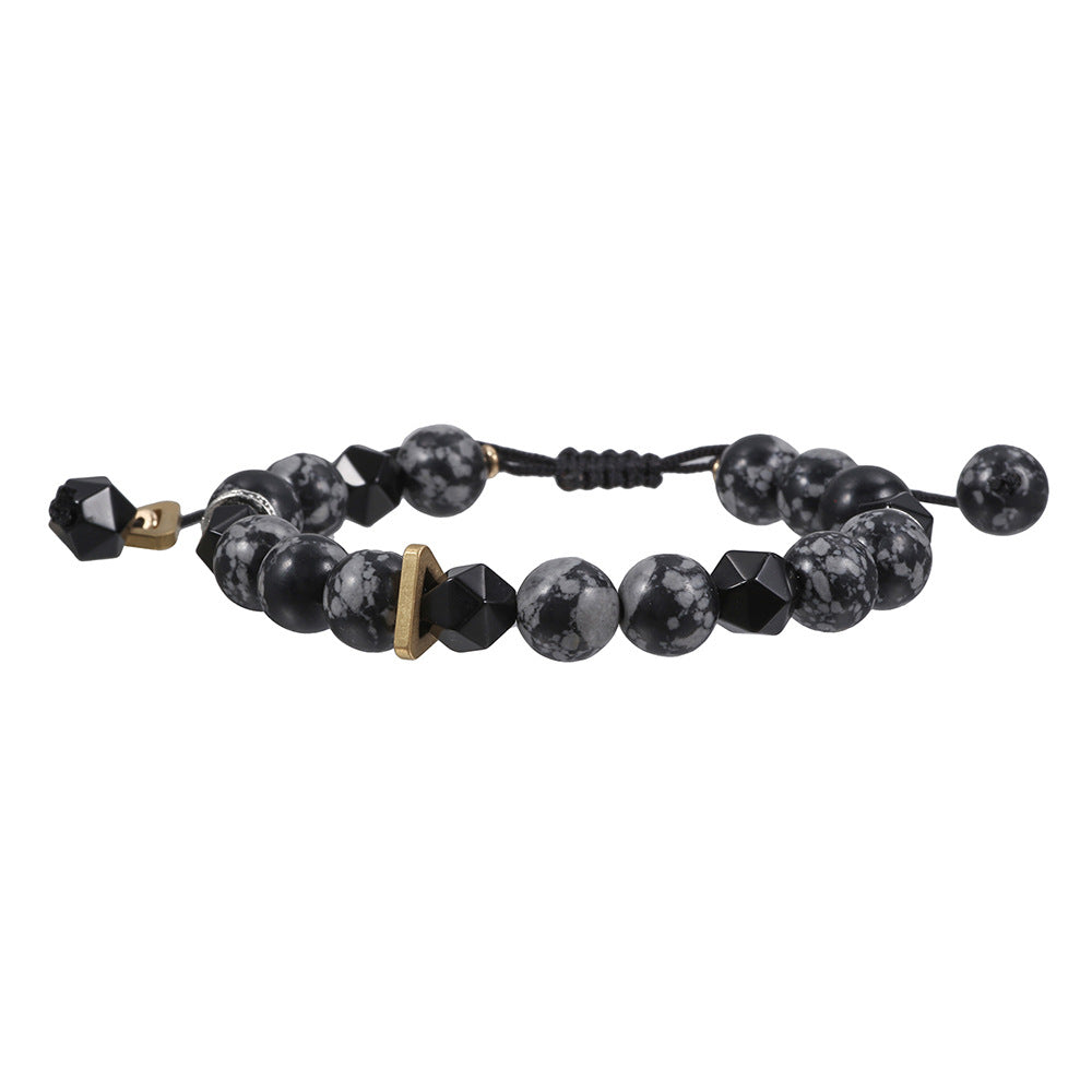 Vintage Streetwear Geometric Handmade Snowflake Obsidian Bracelet Unisex