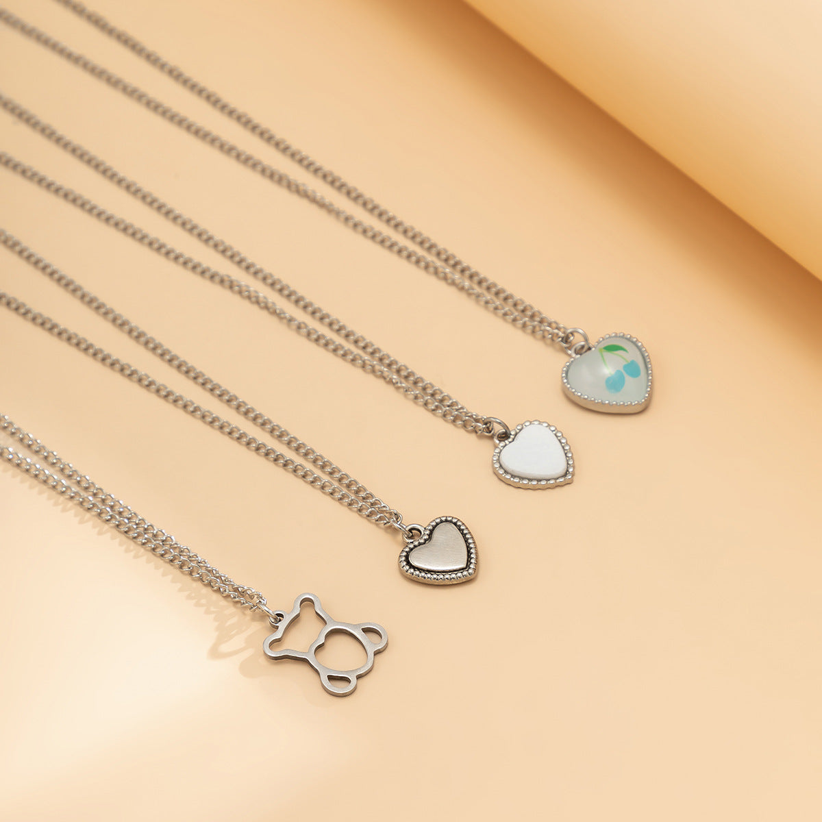 Rustic Sweet and Edgy Heart-Shaped Bear Pendant Necklace for Women with Alloy Construction Plated Finish and Tassel Accents
