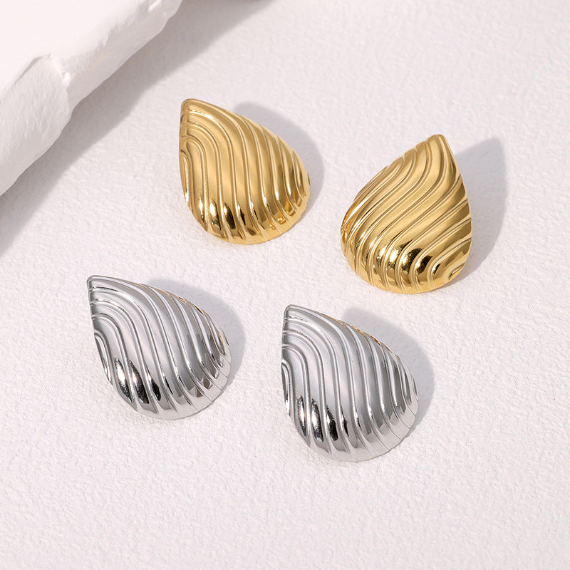 Minimalist French-Style Drip-Shaped Stainless Steel Earrings with Gold Plating for Women