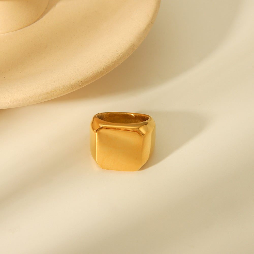 Minimalist Geometric Titanium Steel Ring with 18K Gold Plating Smooth Solid Square Band Luxury Women's Fashion Ring