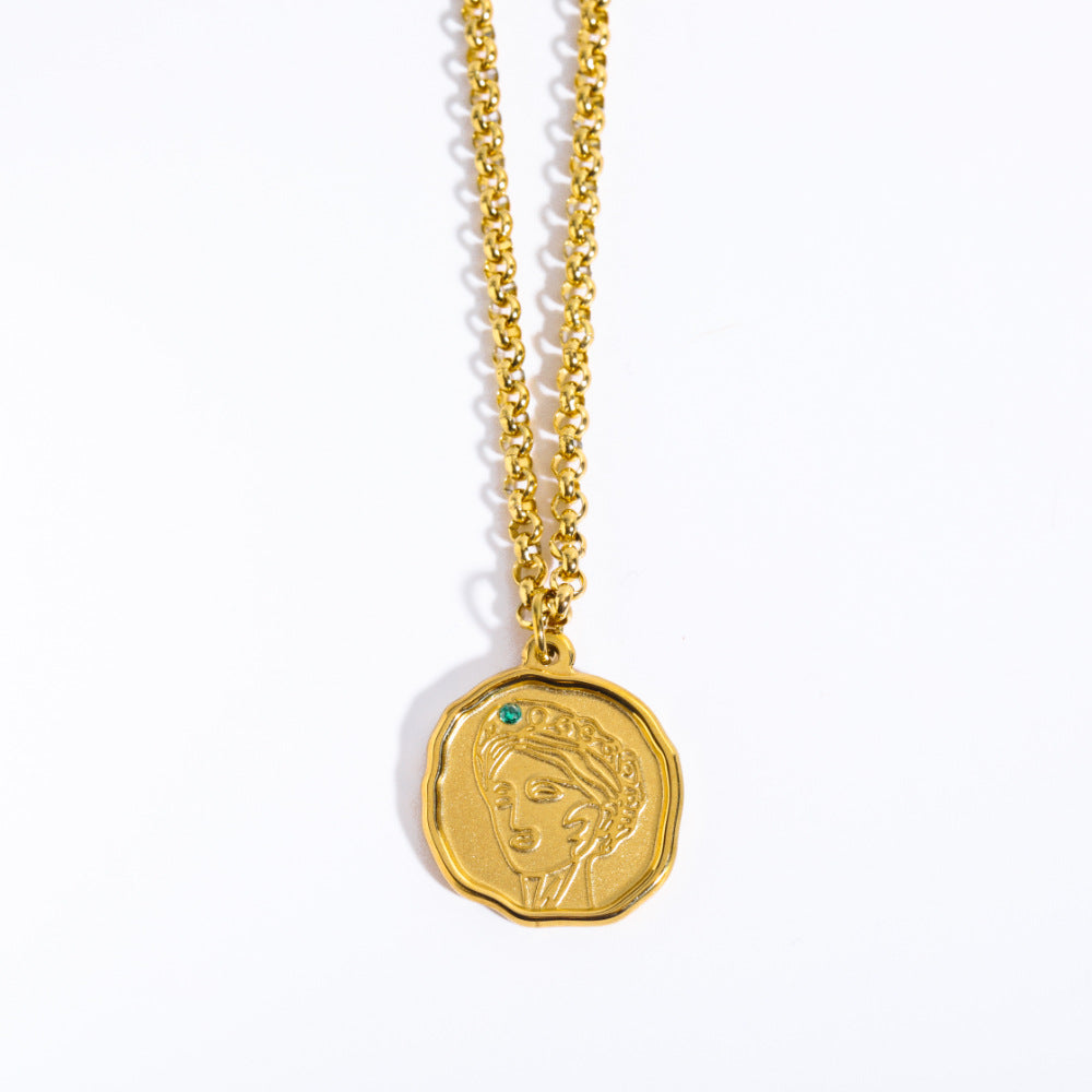Collar con colgante retro de mitología nórdica y griega para mujer con diseño de Atenea y Medusa en acero inoxidable con acabado chapado en cadena tipo O