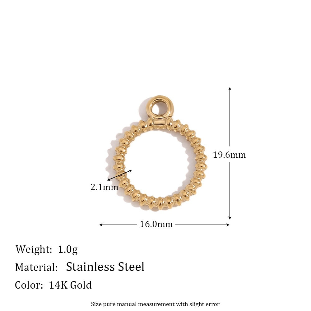 Minimalist Geometric Pendant with 14K Gold Plated Stainless Steel Round Heart Shape and Greek Key Pattern for DIY Jewelry Making