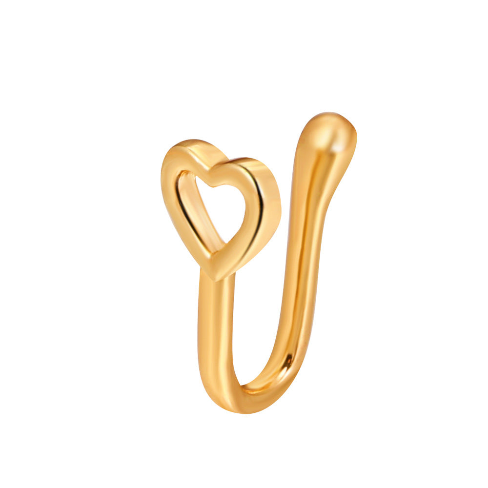 Clip per il naso a forma di U con stella e cuore placcata in rame vintage con zirconia cubica