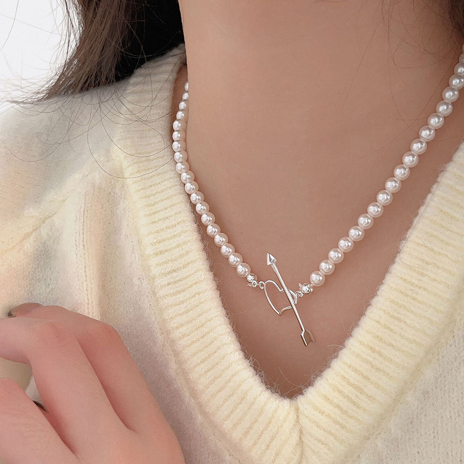 Minimalist Cupid Pendant Necklace for Women with 925 Sterling Silver Chain and Crystal Pearl Accents in Rainbow Hue