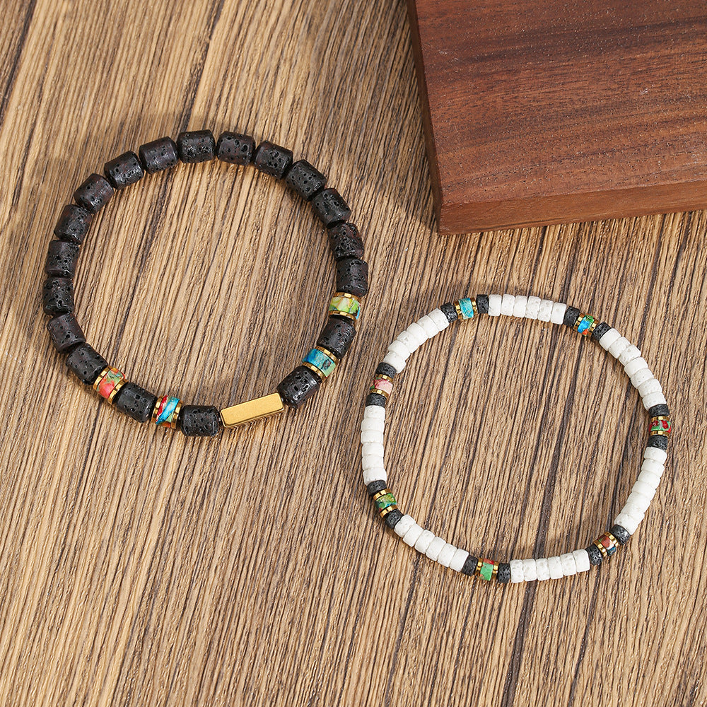 Minimalist Geometric Handmade Volcanic Stone Bracelet Set for Unisex
