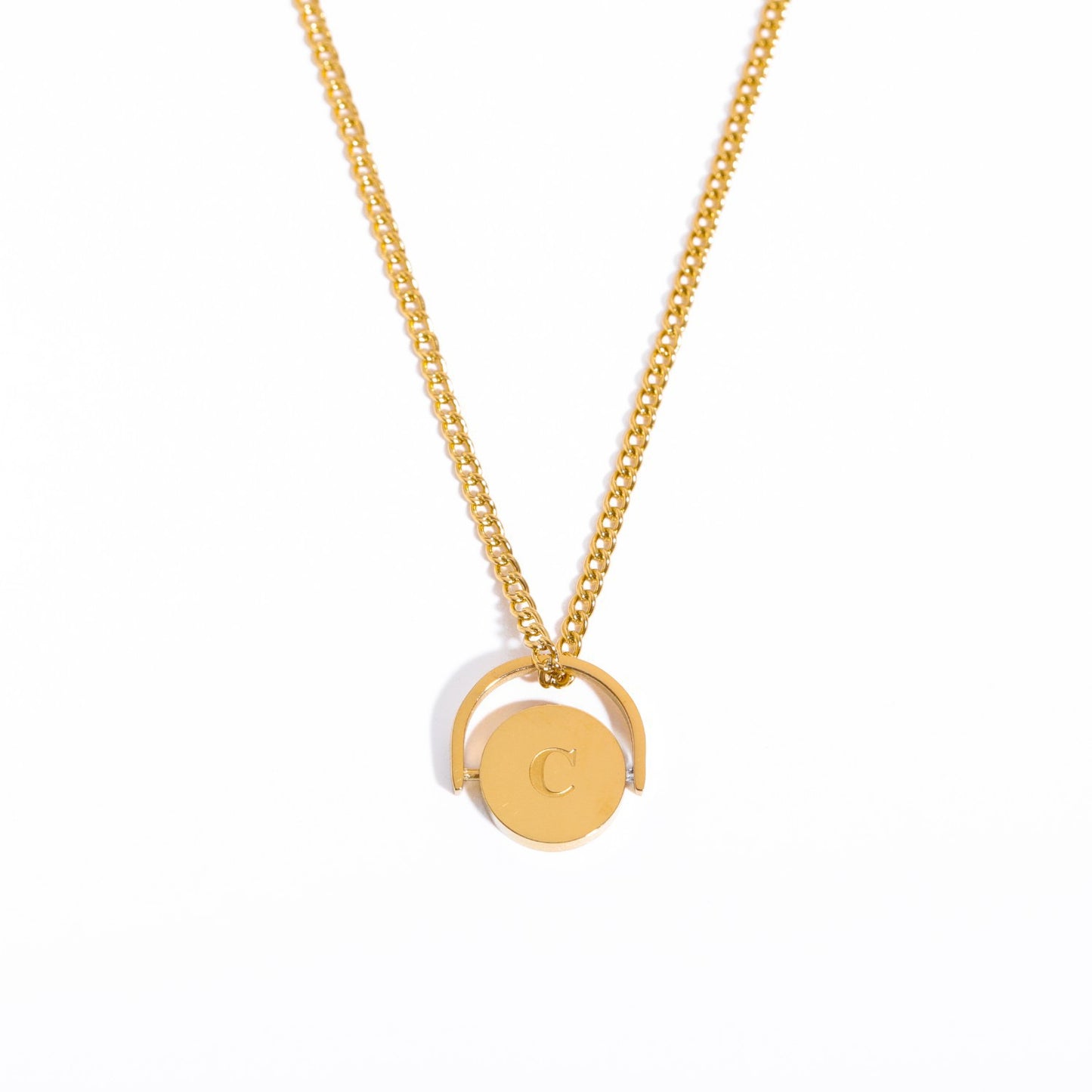 Minimalist Letter Shape Titanium Steel Pendant Necklace with Enamel Finish and Oval Stainless Steel Charm on O-Chain for Women