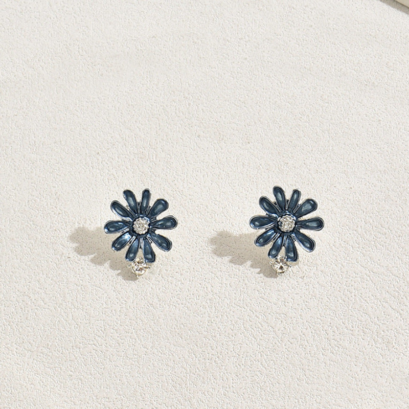 Set di collana e orecchini in lega con fiori margherita alla moda con intarsio di strass per donna