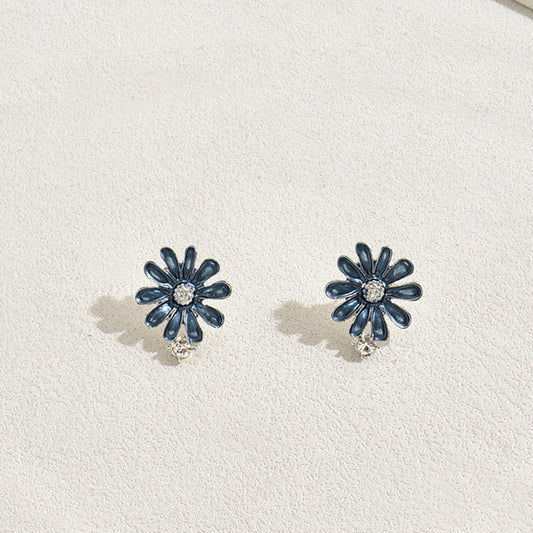 Set di collana e orecchini in lega con fiori margherita alla moda con intarsio di strass per donna