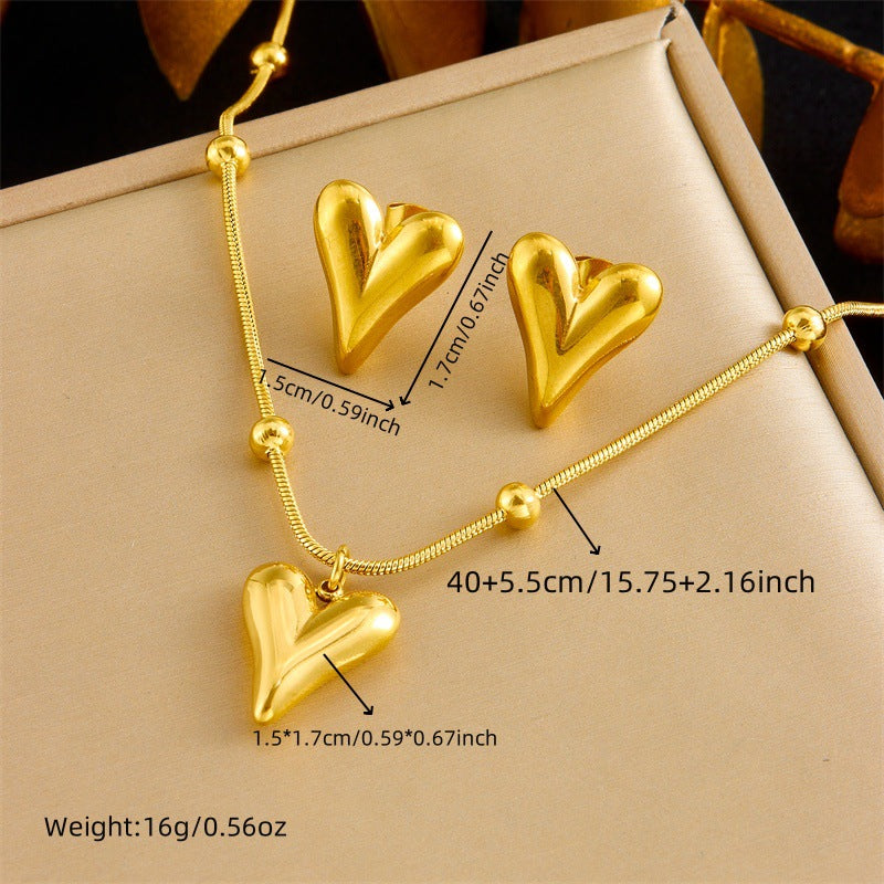 Elegant Minimalist Stainless Steel Plated Snake Chain Heart Teardrop Pendant Jewelry Set for Women
