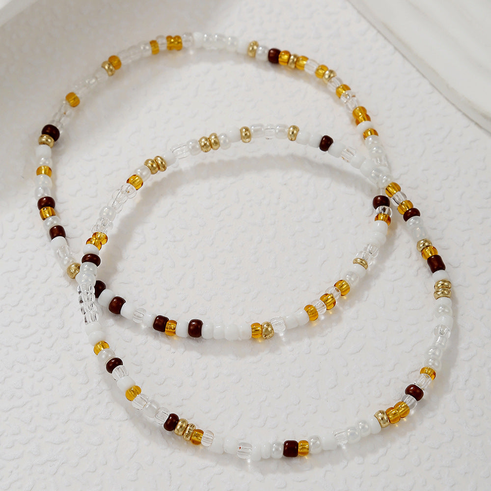 Minimalist Bohemian Geometric Glass Beads Elastic Anklet for Women