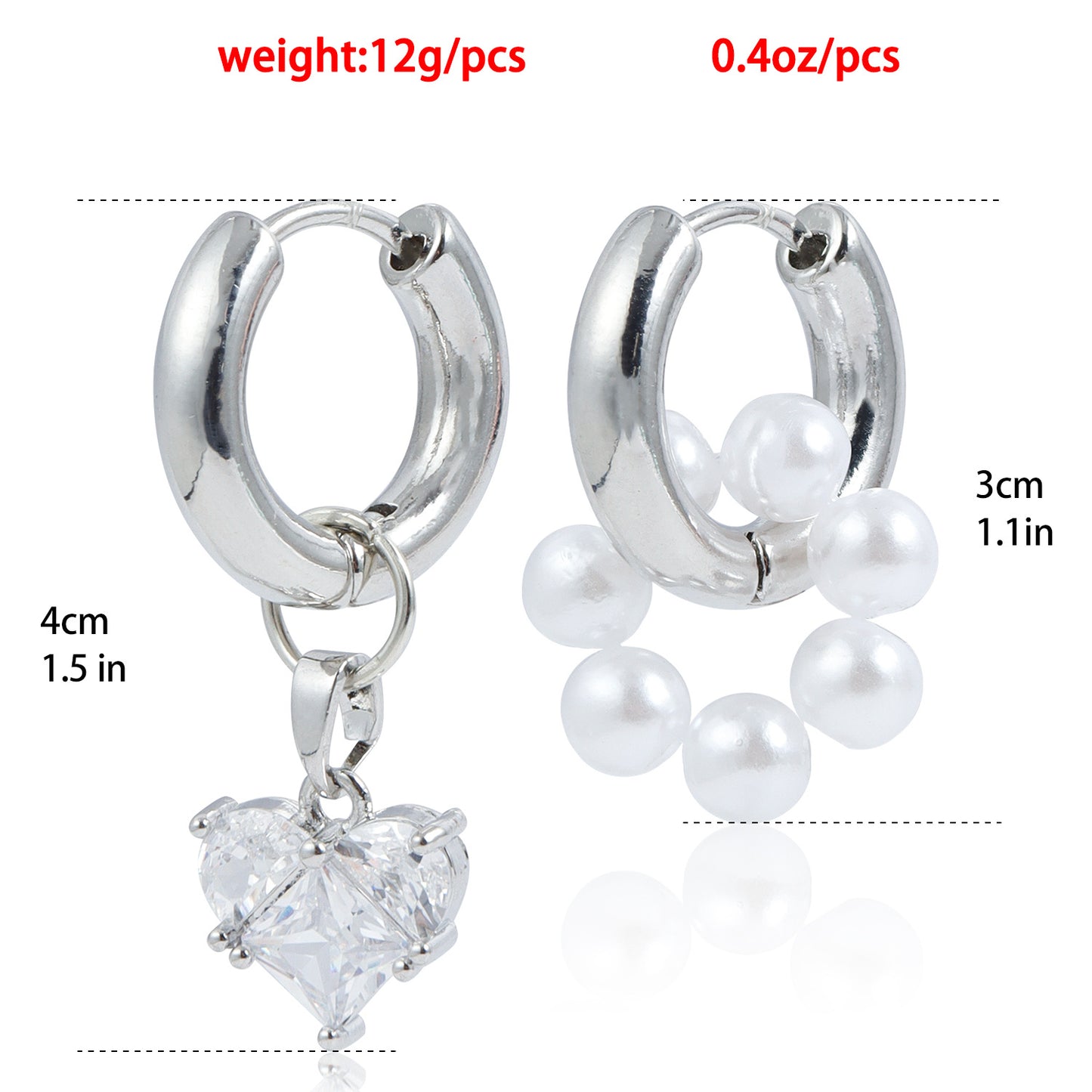 Pendientes de aro dobles de moda con colgante de corazón de circonita, ligeros, de metal de lujo, para mujer