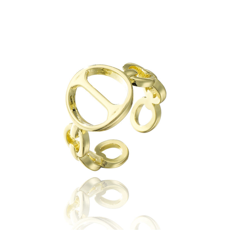 18K Gold Plated Brass Letter Open Ring for Women
