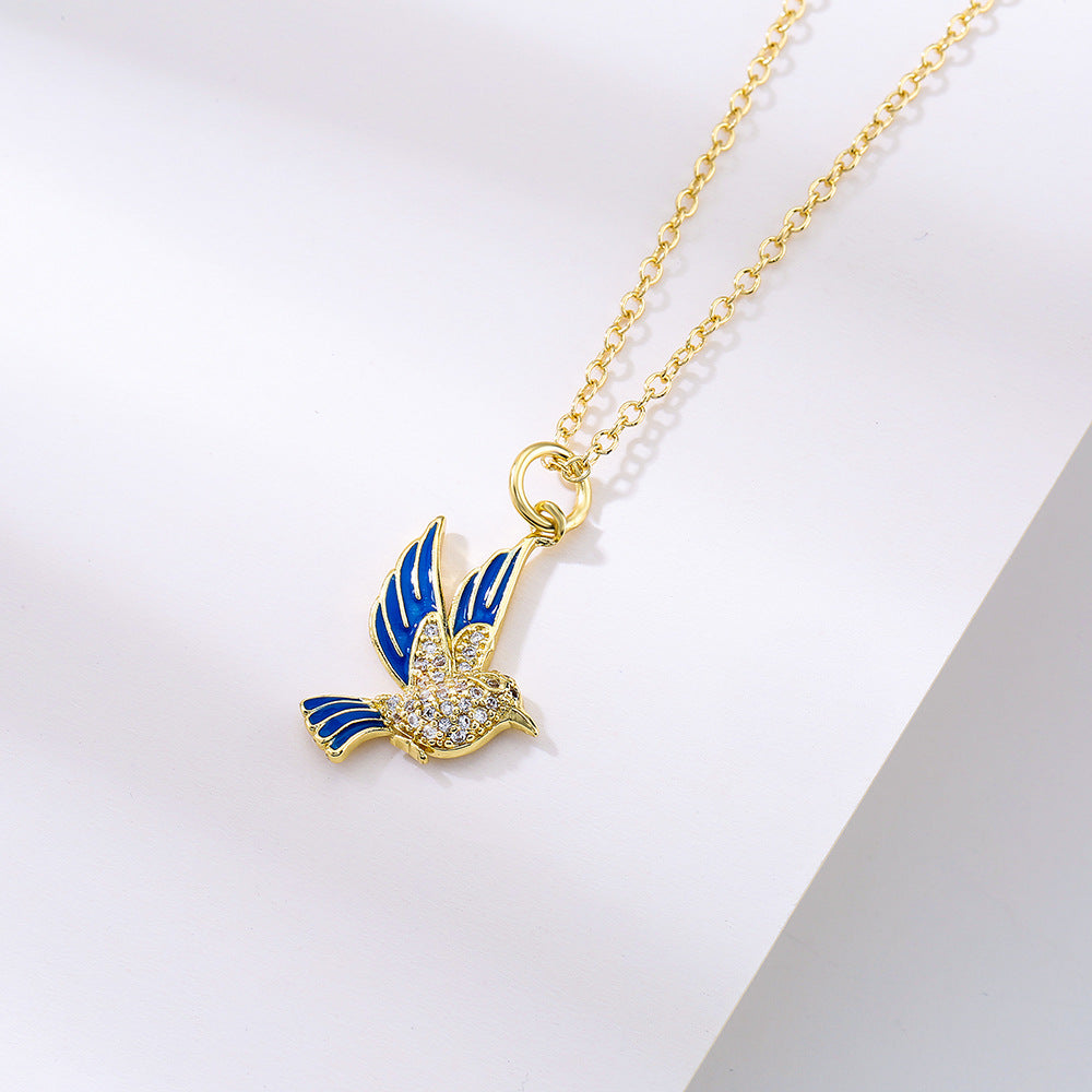 Minimalist Geometric Copper Pendant Necklace with Gold Plating and Micro-Paved Zirconia Lovebird Design