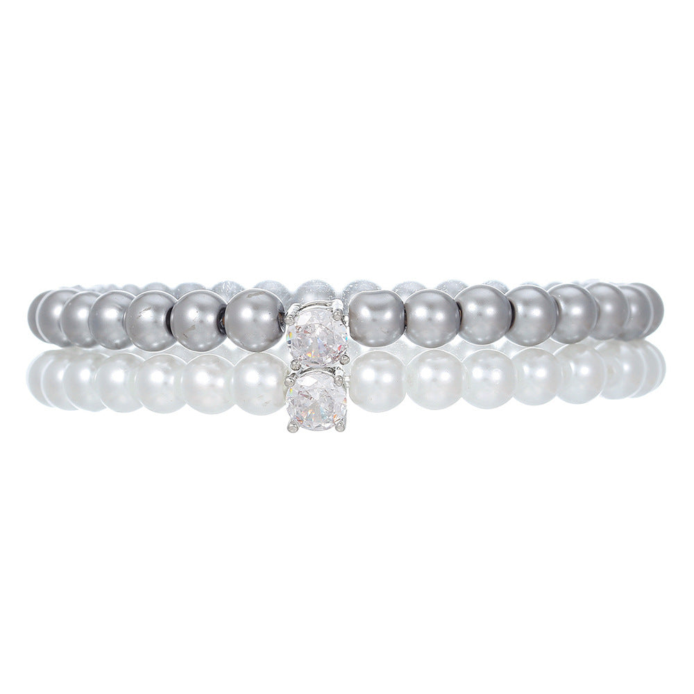 Vintage French Geometric Pearl-Style Bracelet with Zircon Accents Handmade for Women