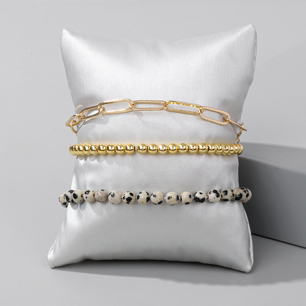 Minimalist Geometric Natural Agate and Hematite Beaded Bracelet for Women