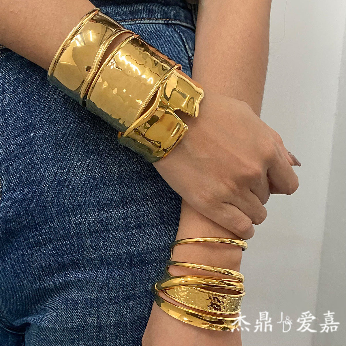Gold Plated Geometric Stainless Steel Open Cuff Bracelet