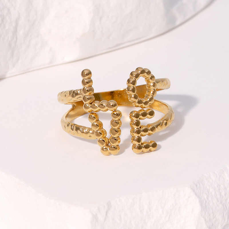 Minimalist Sweet Letter Stainless Steel Plated Open Ring LOVE Design for Women