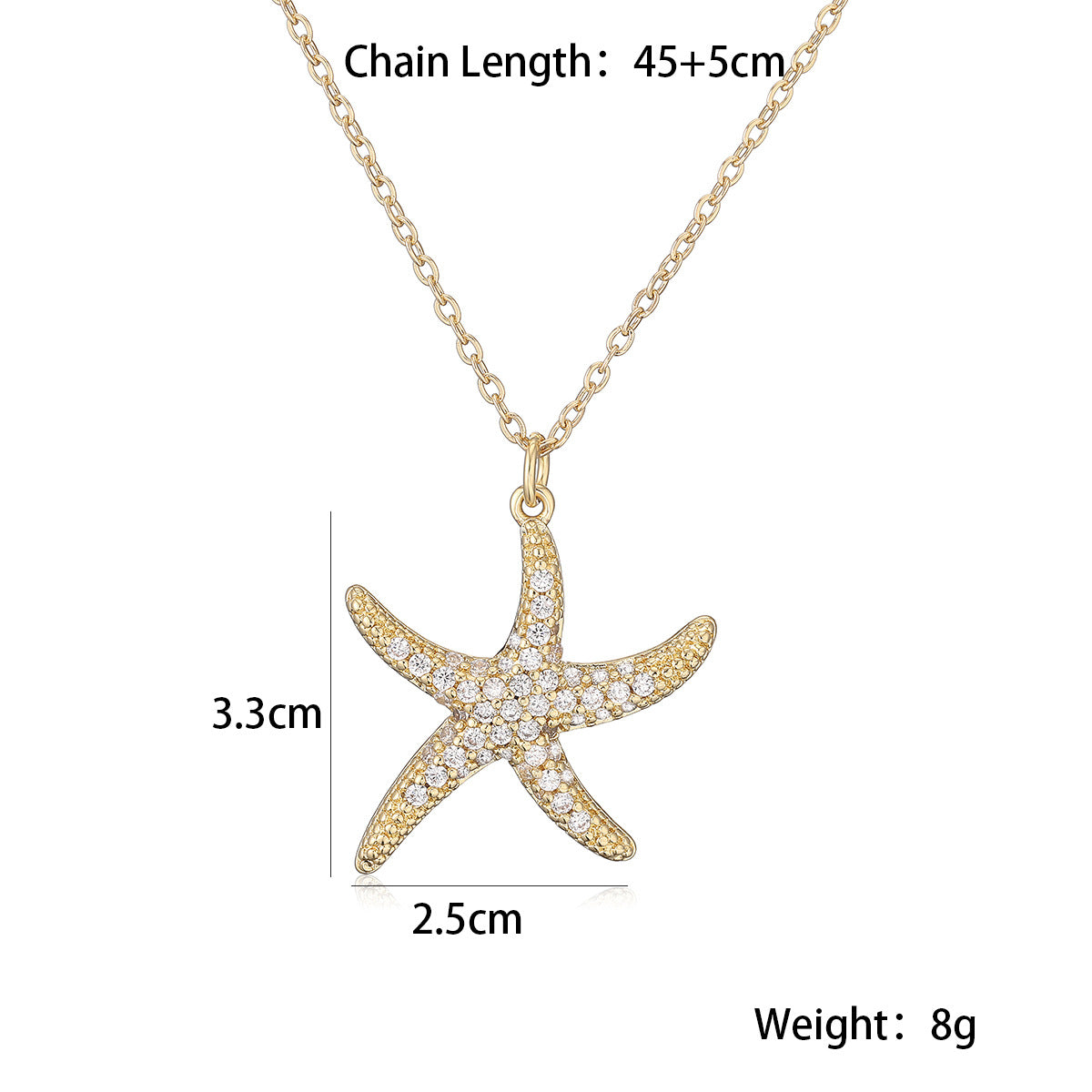 Minimalist Starfish and Seashell Pendant Necklace for Women in Copper with 18K Gold Plating and Zircon Inlay