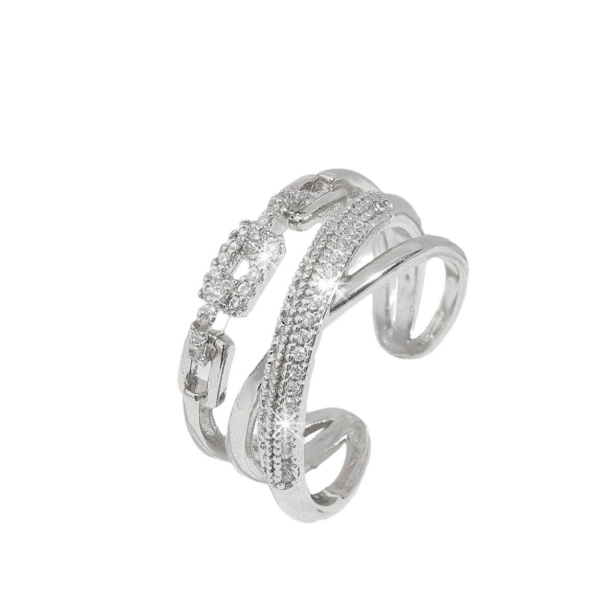 Dulce Anillo Minimalista Geométrico en Forma de U de Cobre con Incrustaciones de Circonita para Mujer