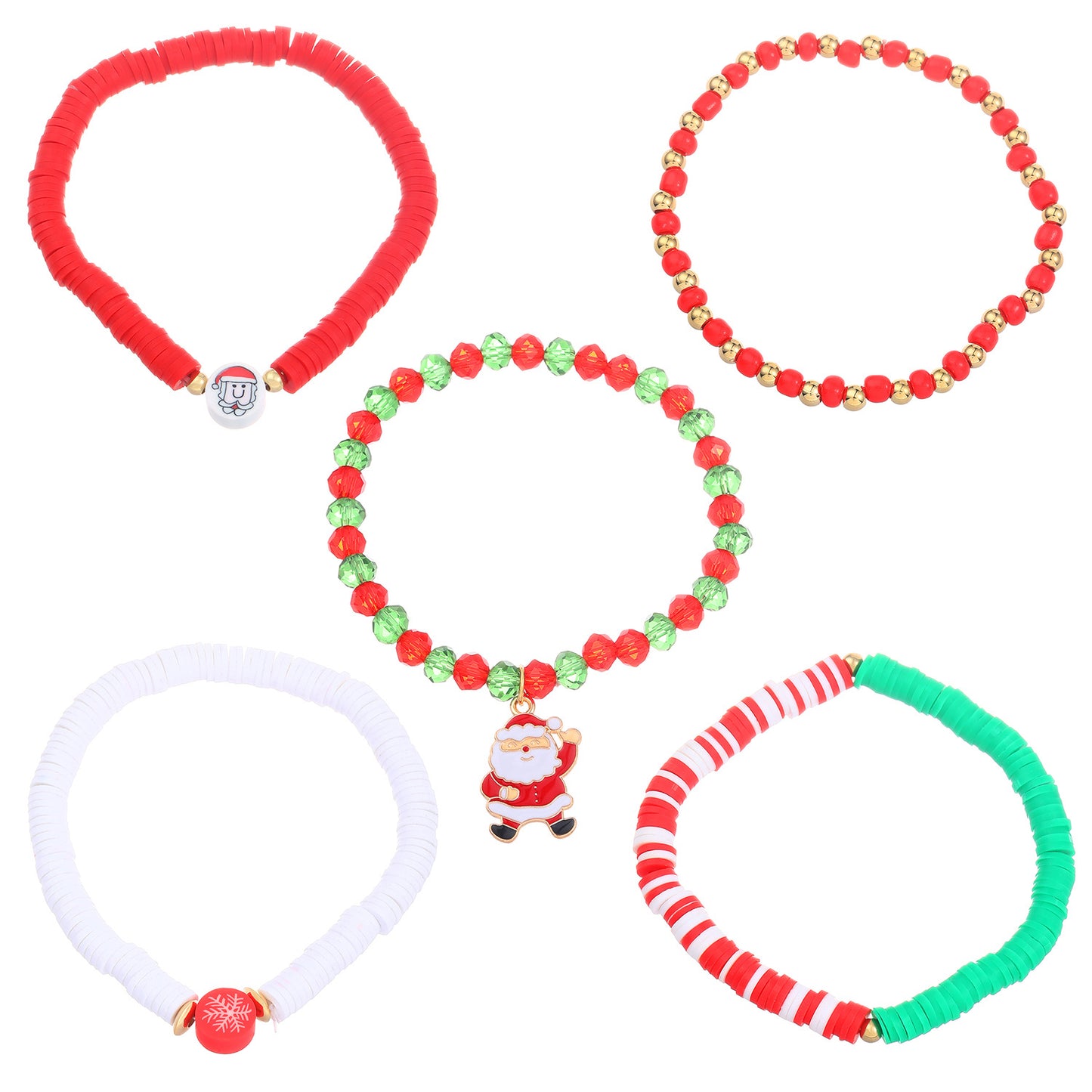 Set di braccialetti natalizi in argilla polimerica fatti a mano con perline alfabetiche, ciondoli a forma di fiocco di neve, renna e Babbo Natale, elastici, regalo per le festività natalizie