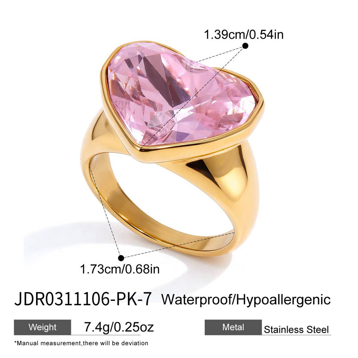 Anillo de Acero de Titanio en Forma de Corazón con Incrustaciones de Diamantes de Imitación para Mujer, Baño de Oro PVD al Vacío, Accesorio de Moda con Diseño Geométrico