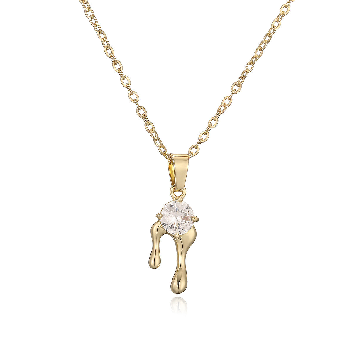Minimalist Geometric Pendant Necklace for Women with Copper Base Plated in Real Gold and Zircon Inlay