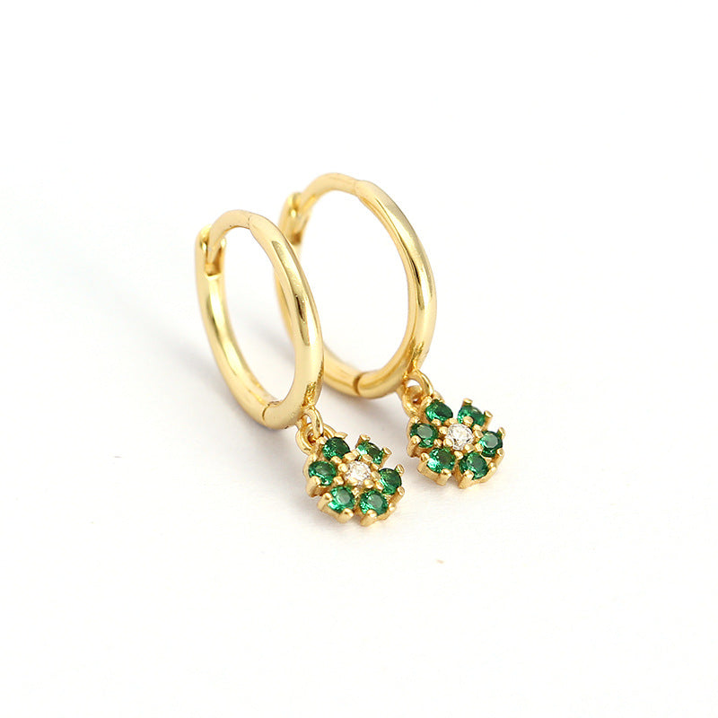 Minimalist Floral Geometric Earrings in 925 Sterling Silver with Blue Zircon Inlay