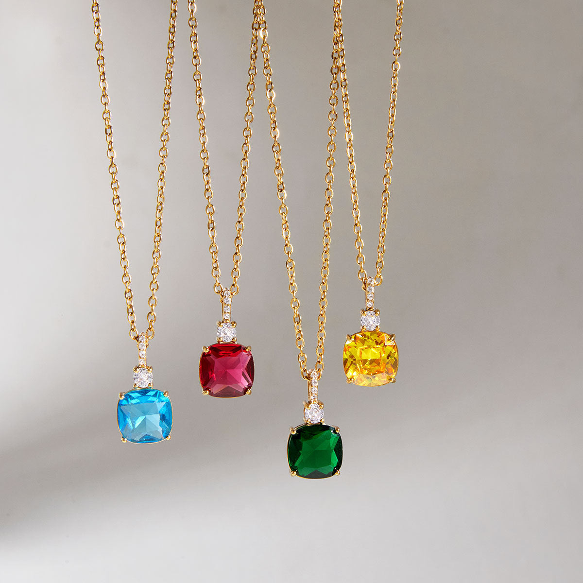Minimalist Colorful Cubic Zirconia Geometric Square PVD Gold Plated Stainless Steel Necklace for Women