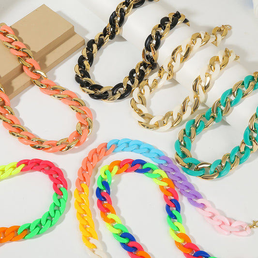 Collar de cadena de eslabones gruesos con colgante de aleación acrílica geométrica punk para mujer