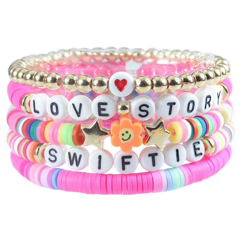 Colorful Letter Number Beaded Stretch Bracelet Set Resin Unisex