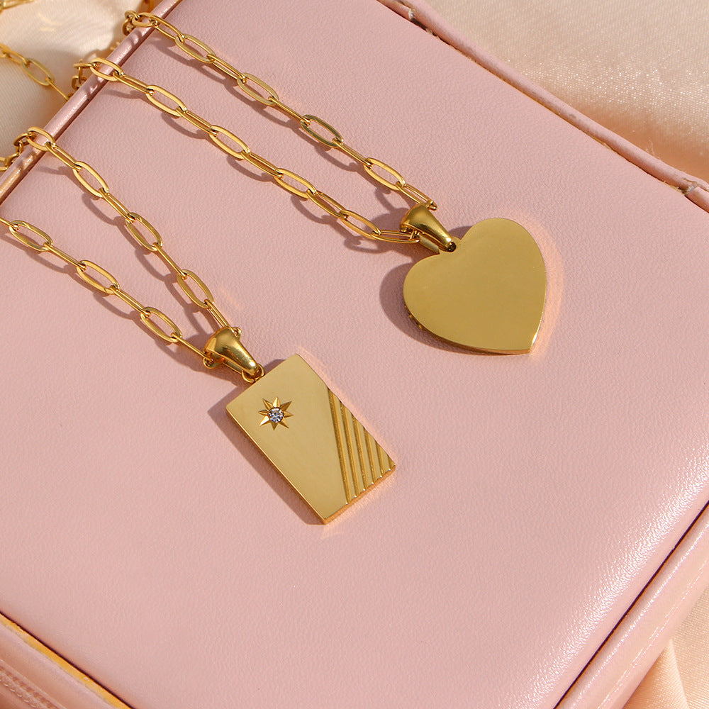 Fashionable Geometric Pendant Necklace for Women with Electroplated 18K Gold Finish on Stainless Steel Chain and Zircon Inlay