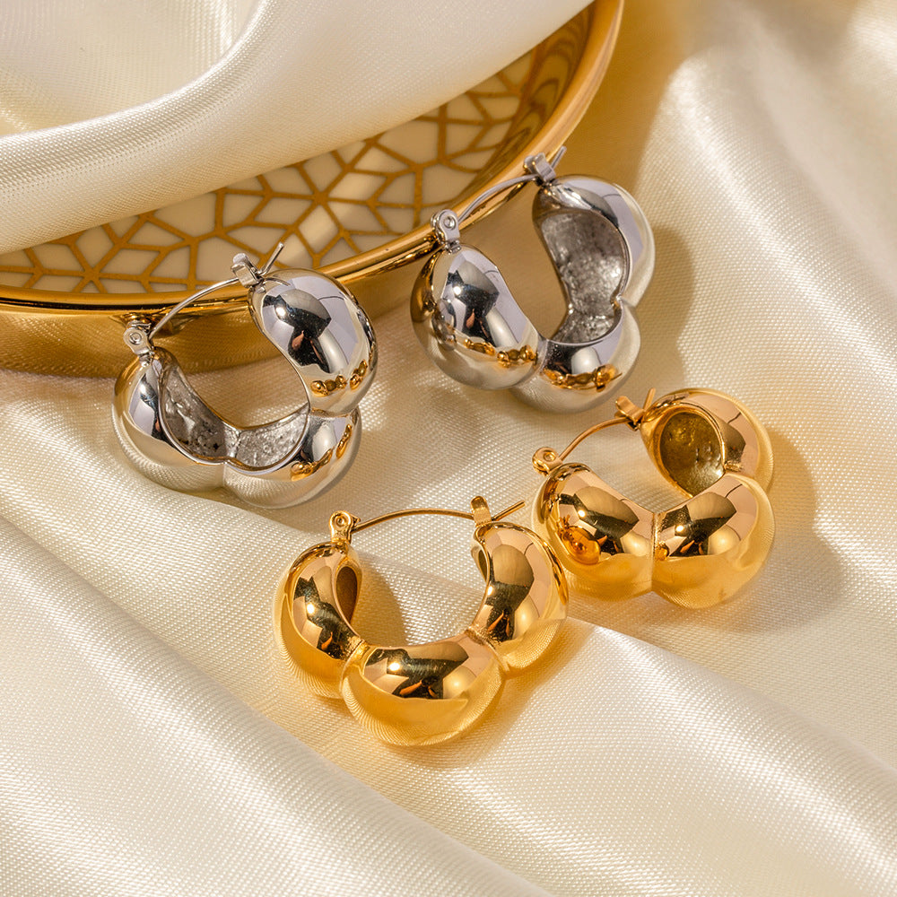 Minimalist 18K Gold Plated Stainless Steel Geometric Three-Half-Sphere Earrings for Women