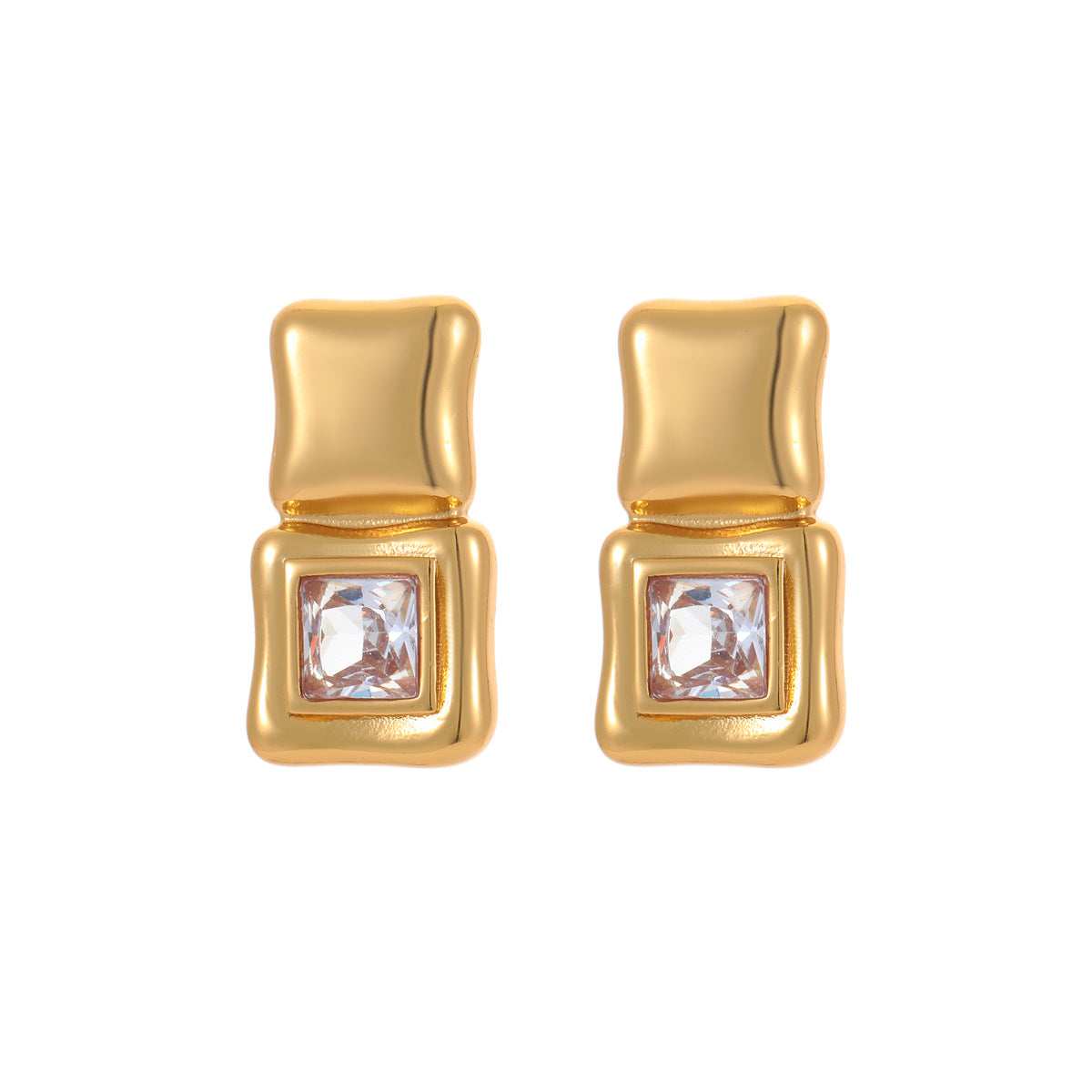 Pendientes cuadrados geométricos de acero inoxidable con circonita cúbica grande y chapado al vacío de oro de 18 quilates para mujer