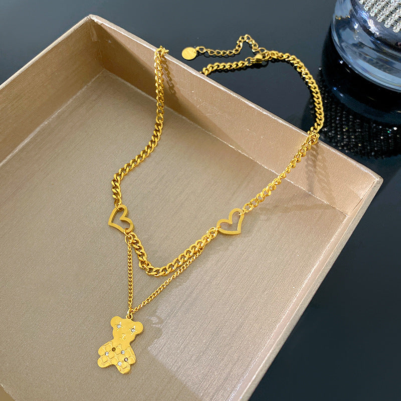 Minimalist Sweet Gold Plated Titanium Steel Animal Pendant Necklace Layered Fashion Jewelry for Unisex