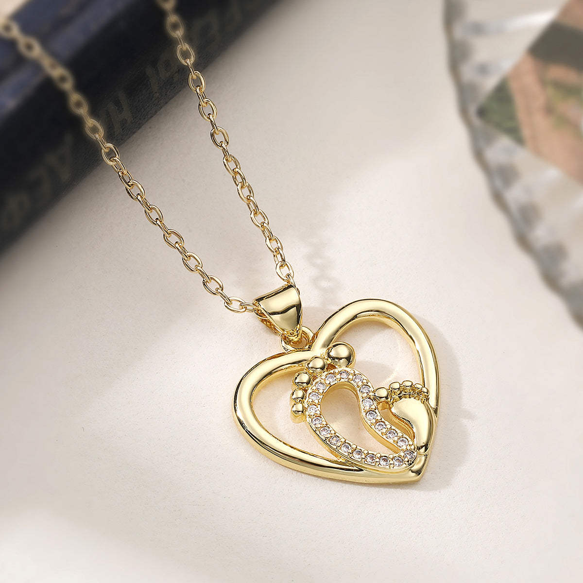 Minimalist Geometric Hollow Heart Brass Pendant Necklace for Women