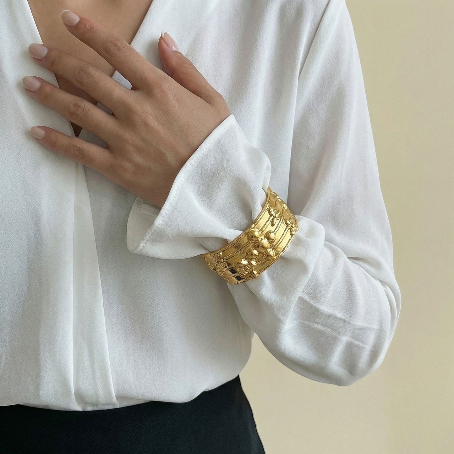Elegant Geometric Irregular Leaf Wide Open Cuff Stainless Steel Bracelet