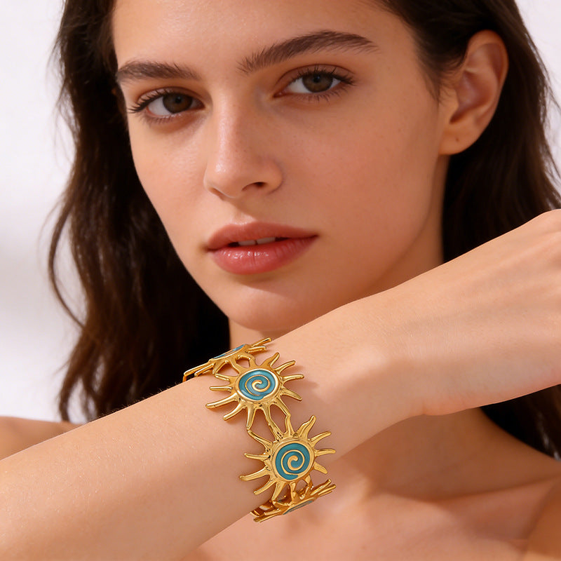 Elegant Stainless Steel Sun Turbine Drip Oil Enamel Bracelet