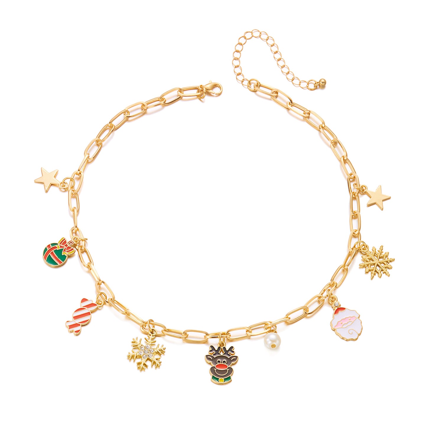 Set collana e orecchini a pendente con albero di Natale vintage a forma di fiocco di neve e Babbo Natale in lega di zinco con finitura placcata per donna