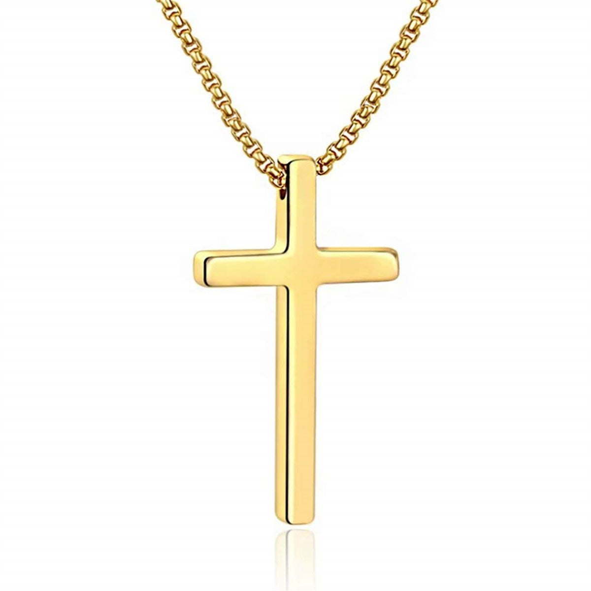 Minimalist Geometric Cross Pendant Necklace in Gold-Plated Stainless Steel with Pearl Chain for Unisex
