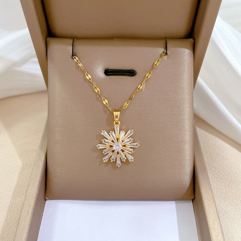 Collar geométrico minimalista de acero de titanio dulce con colgante incrustado de diamantes de imitación para mujer