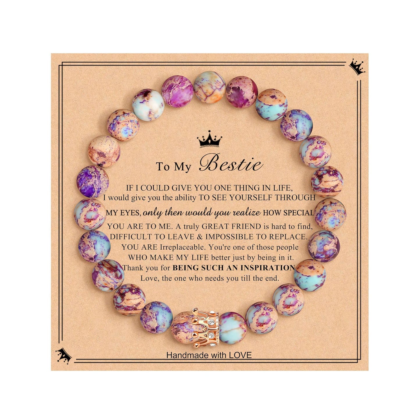 Elegant Crown Brass Bracelet with Natural Agate and Rhodochrosite Beads for Women
